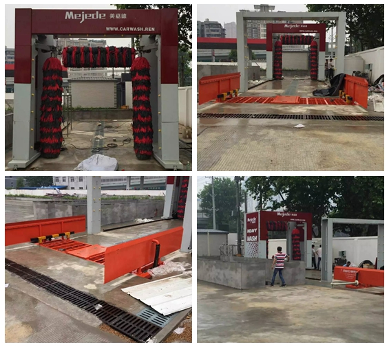 湖北省武漢市江漢區(qū)南火車站 安裝臺(tái)灣美嘉德清洗垃圾車輛大巴洗車機(jī)設(shè)備現(xiàn)場(chǎng)安裝中